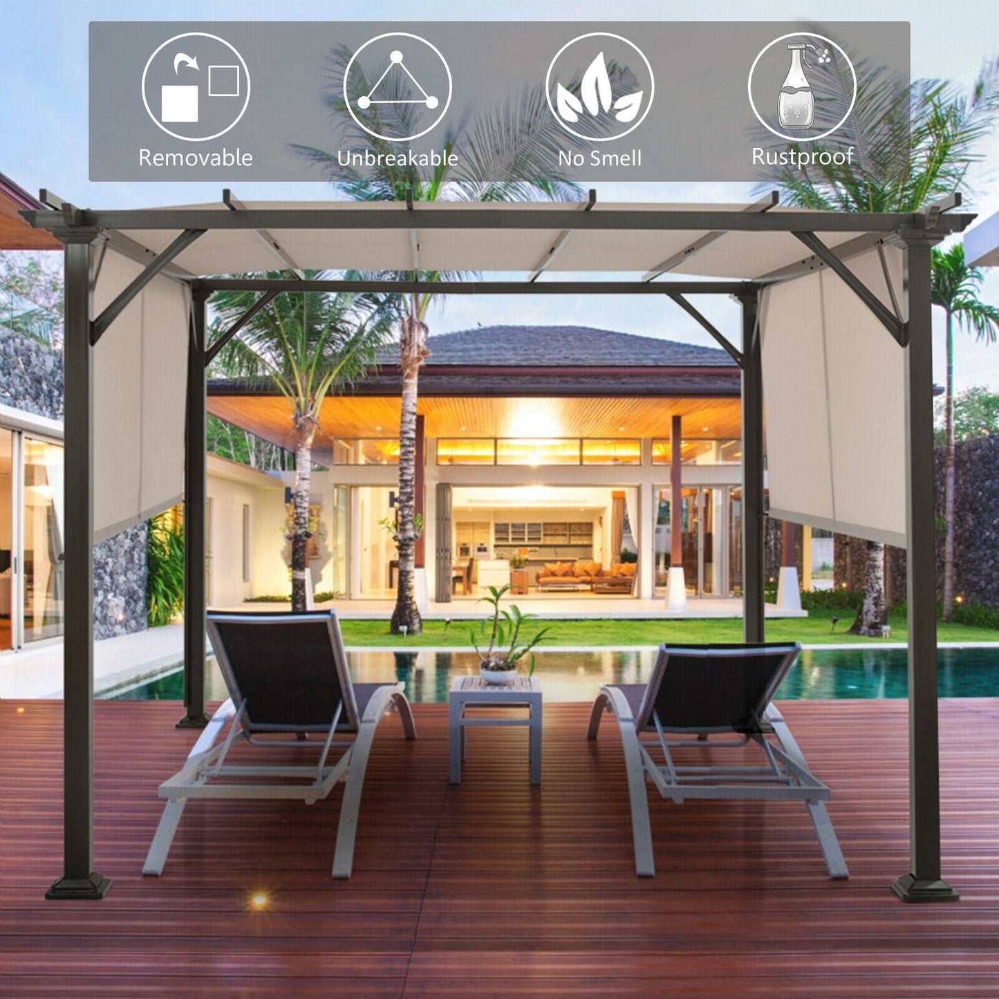 16' x 8' 2Pcs Universal Replacement Canopy for Pergola Structure Sun Awning-Brown