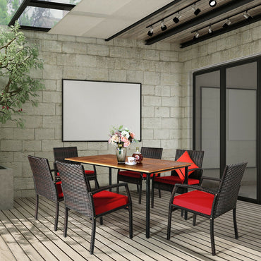 7Pcs Patio Rattan Cushioned Dining Set with Umbrella Hole