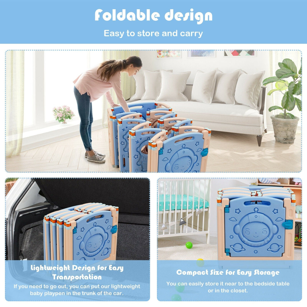 18-Panel Foldable Baby Playpen Kids Activity Center with Lockable Door