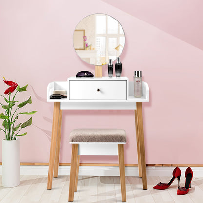 Wooden Makeup Dressing Mirror Table Set with Drawer
