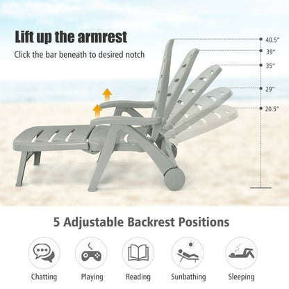 5 Position Adjustable Folding Lounger Chaise Chair