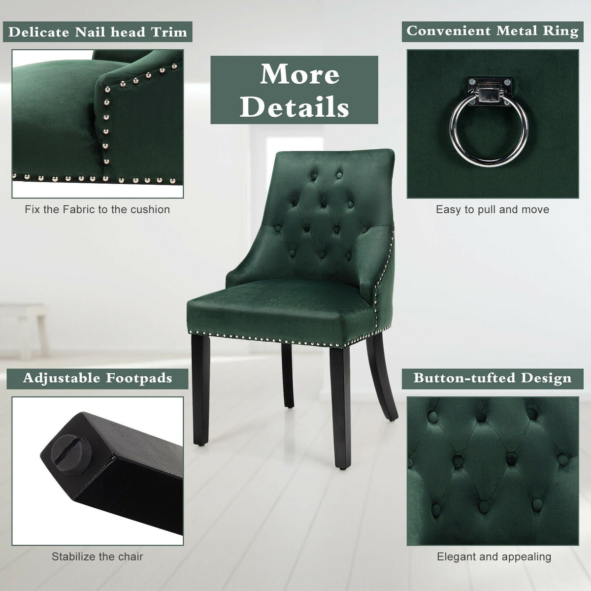 Modern Upholstered Button-Tufted Dining Chair with Naild Trim