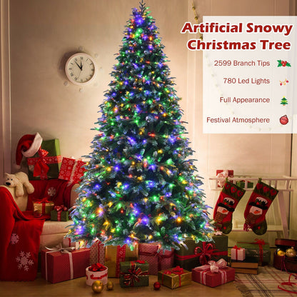 Pre-Lit Snowy Christmas Hinged Tree with Multi-Color Lights
