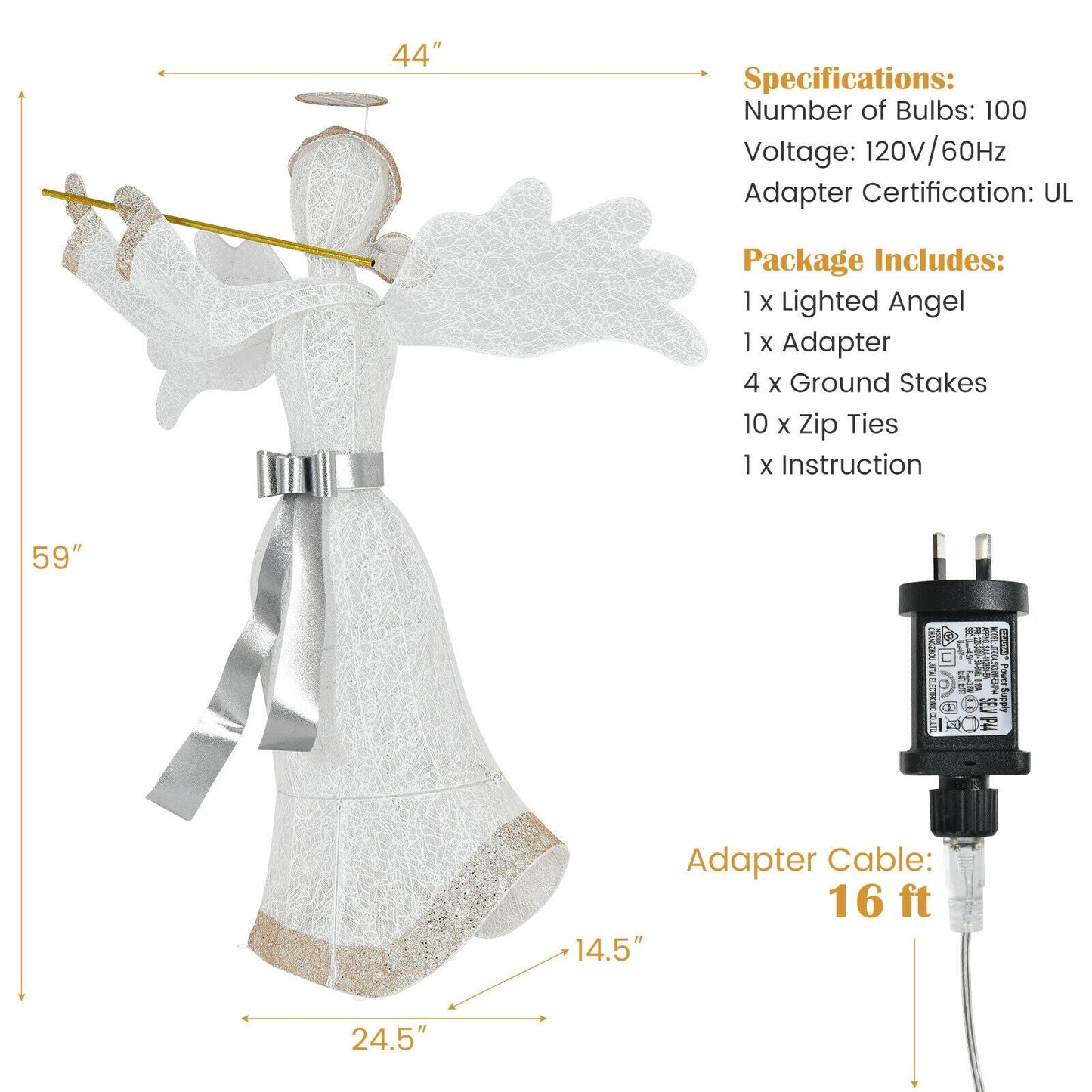 Pre-Lit Angel Christmas Decoration with 100 LED Lights