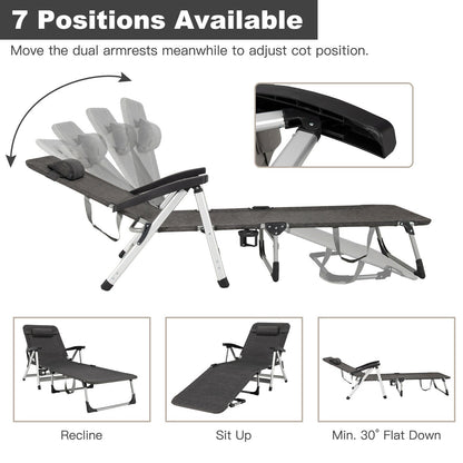 Beach Folding Chaise Lounge Recliner with 7 Adjustable Position