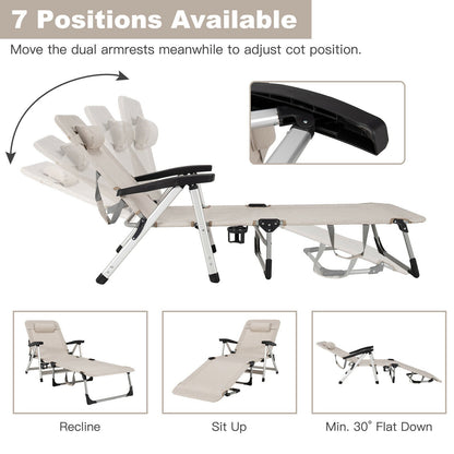 Beach Folding Chaise Lounge Recliner with 7 Adjustable Position