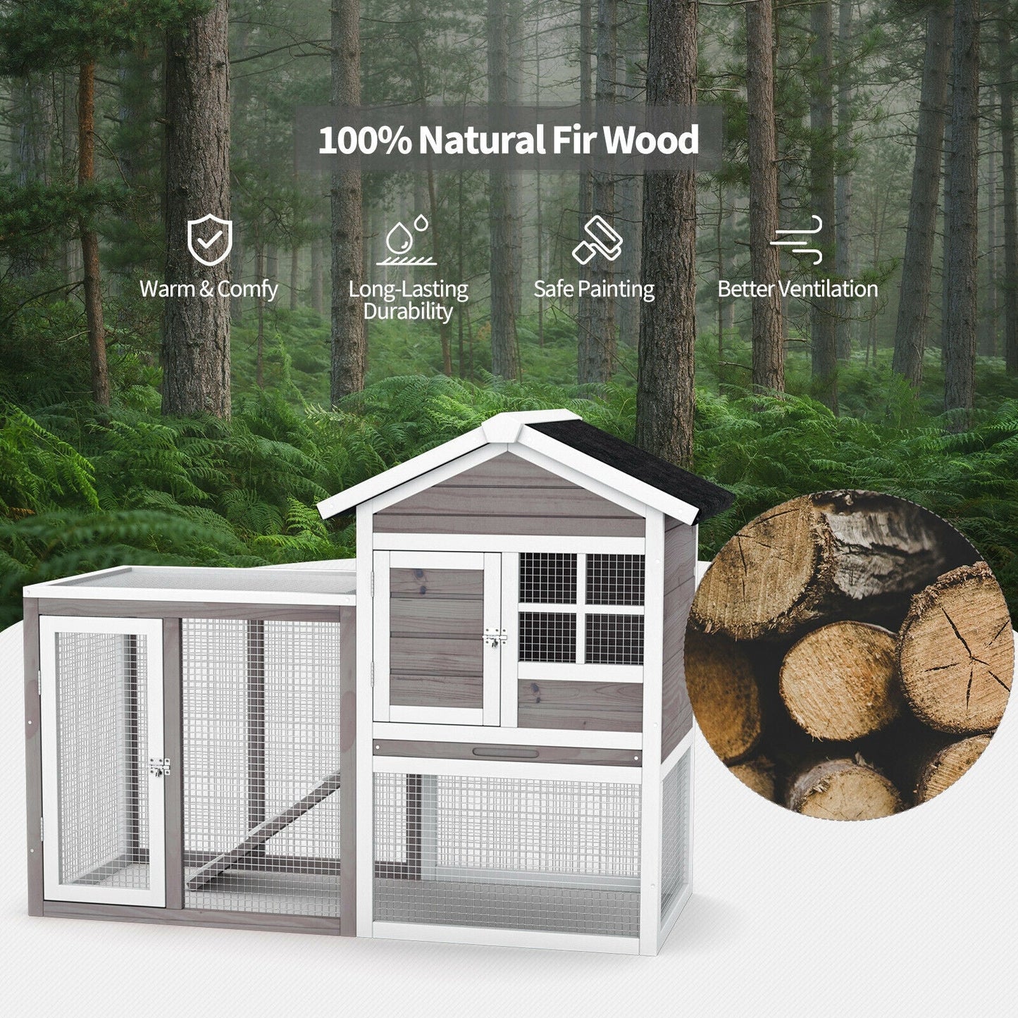 2-Story Wooden Rabbit Hutch with Running Area