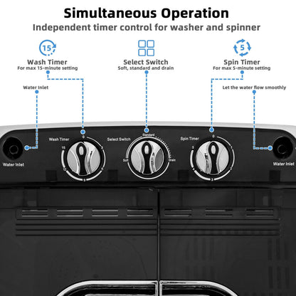 8 lbs Portable Mini Twin Tub Spinner Semi-Automatic Washing Machine