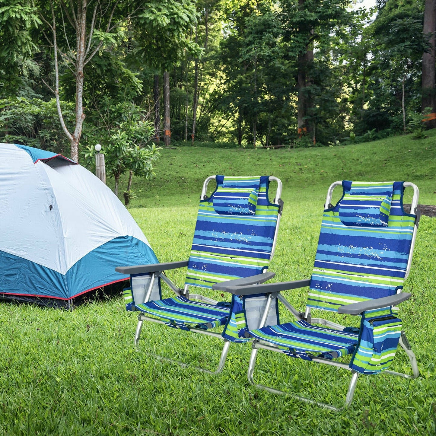4-Pack 5-Position Outdoor Folding Backpack Beach Reclining Chair with Pillow