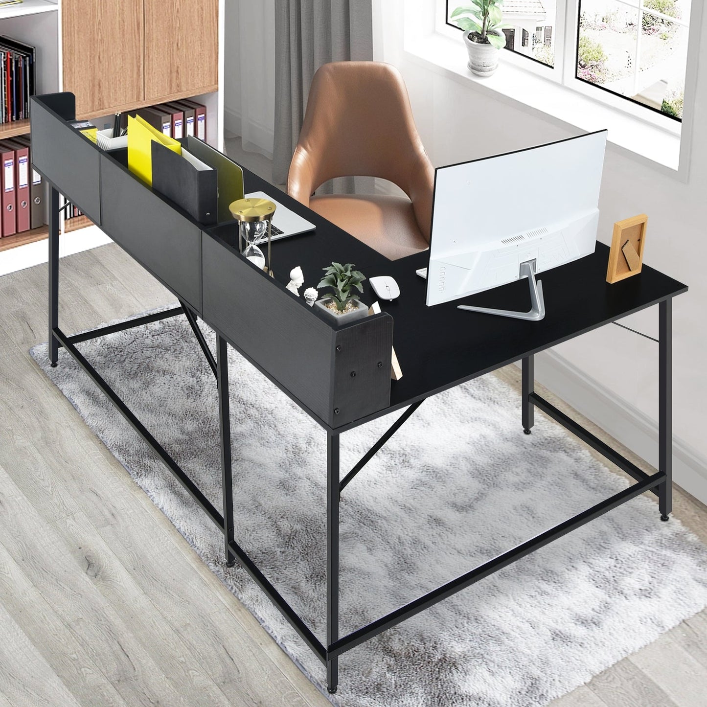 5.5 Inch L-shaped Computer Desk with Bookshelf