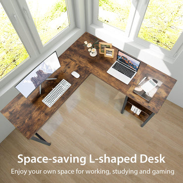 Industrial L-Shaped Corner Computer Desk Office Workstation with Storage Shelves