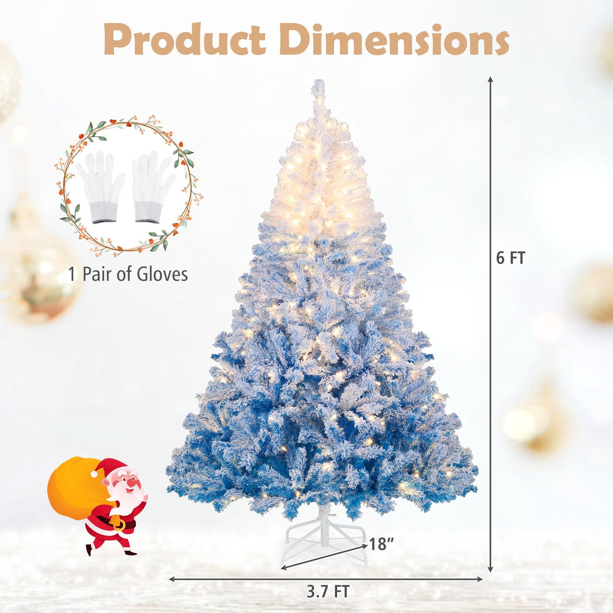 5/6/7/8 FT Artificial Christmas Tree with Warm White LED Lights and 8 Modes