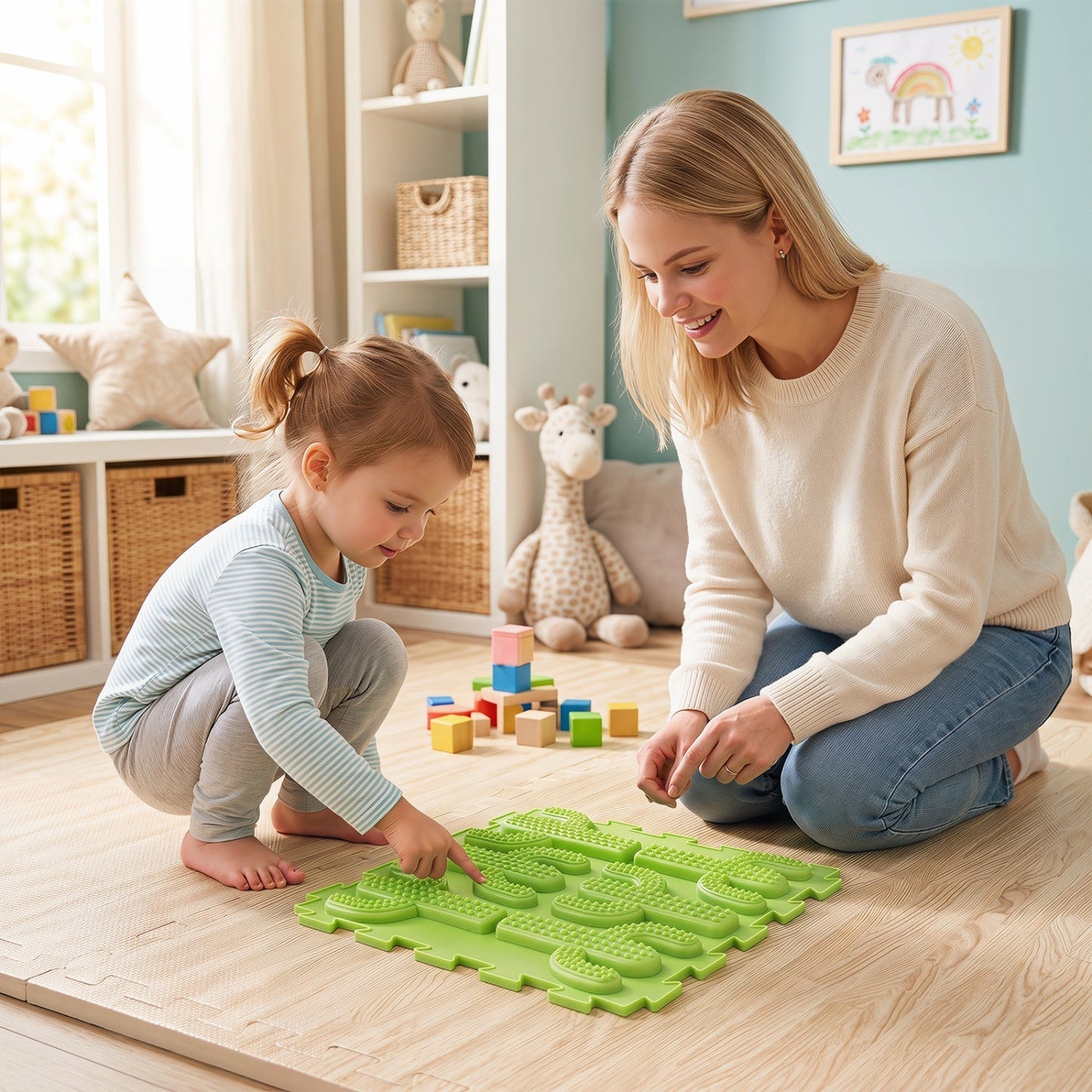 Interlocking Sensory Mats 6-Piece Set with Textured Surfaces