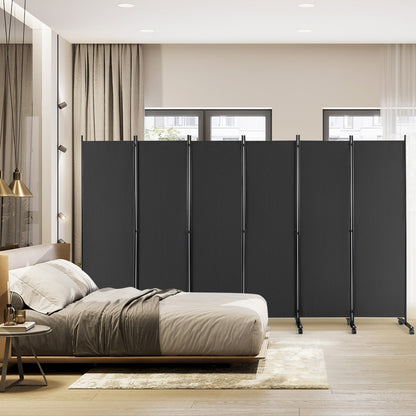 6 Panel 5.7 Feet Tall Rolling Room Divider on Wheels