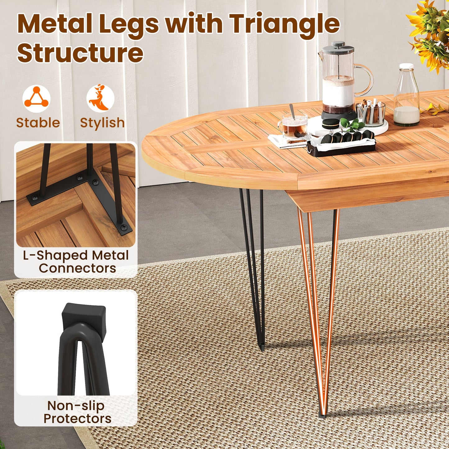 6 Person 71 Inch Patio Dining Table with Teak Wood Tabletop