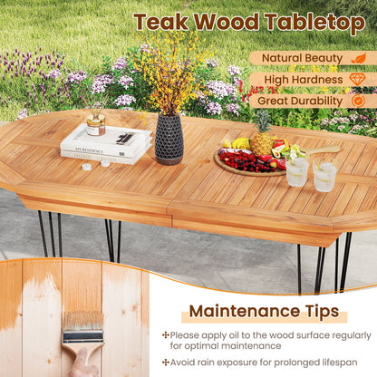6 Person 71 Inch Patio Dining Table with Teak Wood Tabletop