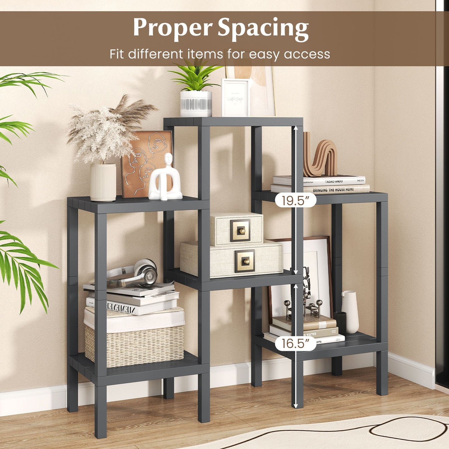 6-Tier Plastic Modular Storage Shelves for Living Room and Kitchen