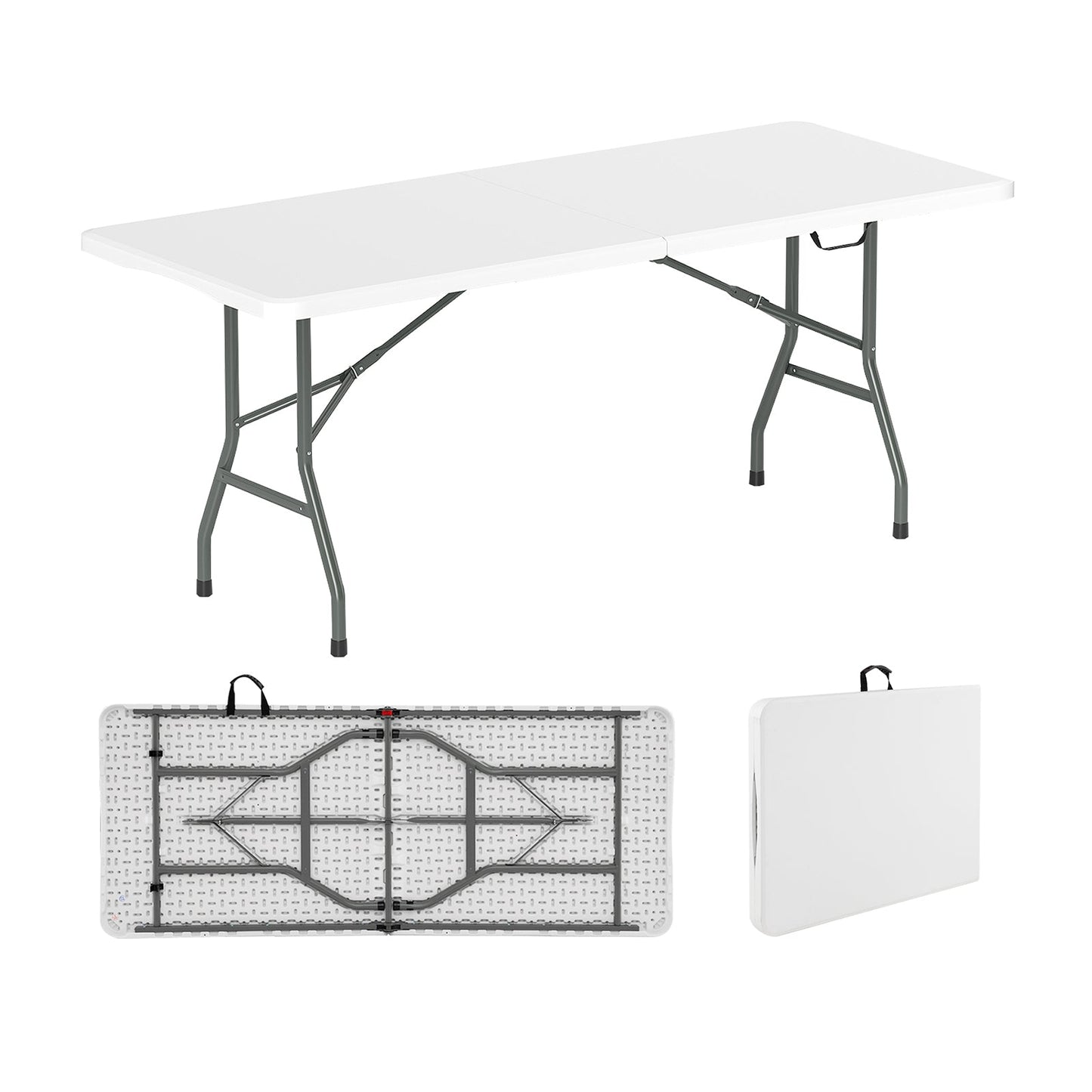 6 ft Portable Folding Table 350 LBS Fold-in-Half Table with HDPE Tabletop