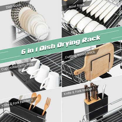 2-Tier Detachable Dish Rack with Drainboard and 360¬∞ Swivel Spout