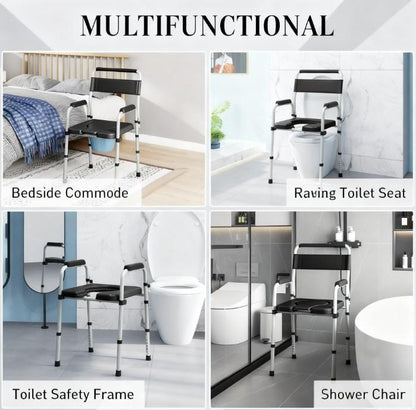 Commode Chair Adjustable 7-Level Steel Black 331 LB Foldable Removable Bucket