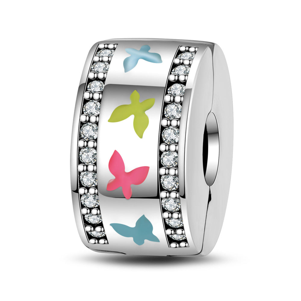 Silver-plated Colorful Zircon Accent Bead DIY Bracelet Charm