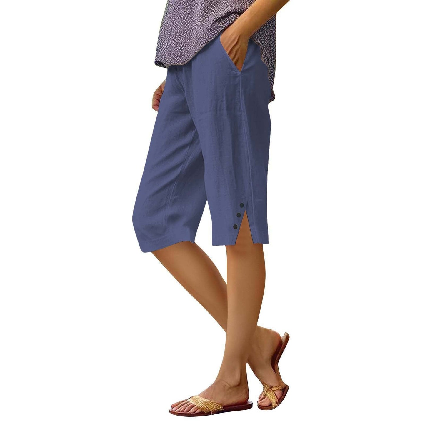 Casual Loose-fit Cotton-linen Drawstring Shorts With Pockets