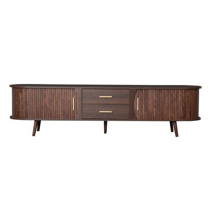 TV Stand Mid-Century Dark Brown Solid Wood Sliding Door Fits 80 In TV 70.8 In