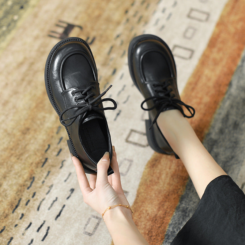 Versatile Soft-soled British-style Lace-up Leather Shoes For Women