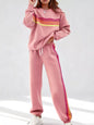 Striped Round Neck Sweatshirt and Pants Set