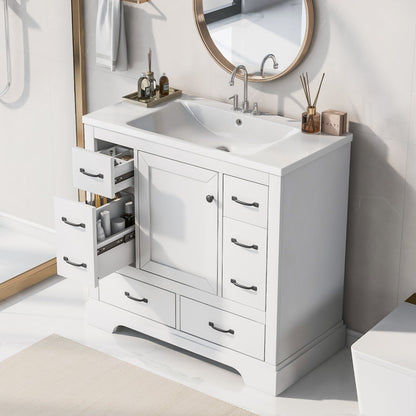 36' Bathroom Vanity with Sink Combo, Six Drawers, Multi-Functional Drawer Div...