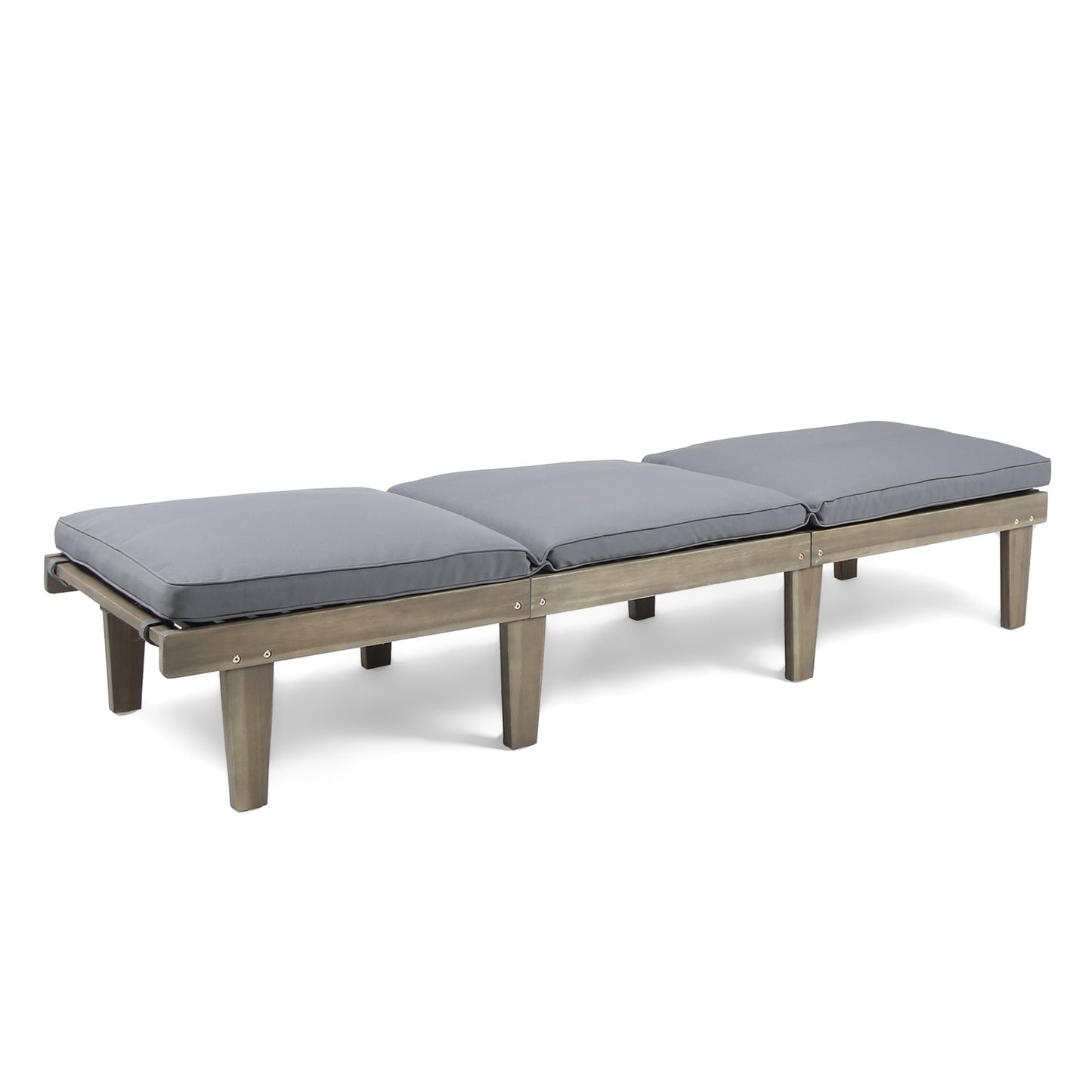 Outdoor Chaise Lounge Acacia Wood Gray Full-Length Cushion 78.75x24x30.5 In