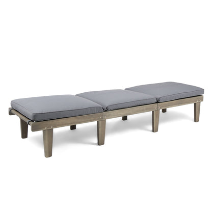 Outdoor Chaise Lounge Acacia Wood Gray Full-Length Cushion 78.75x24x30.5 In