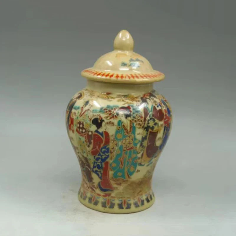 Old Hand‑Painted Porcelain Dowager Jar – Asian Home Decor Storage Pot