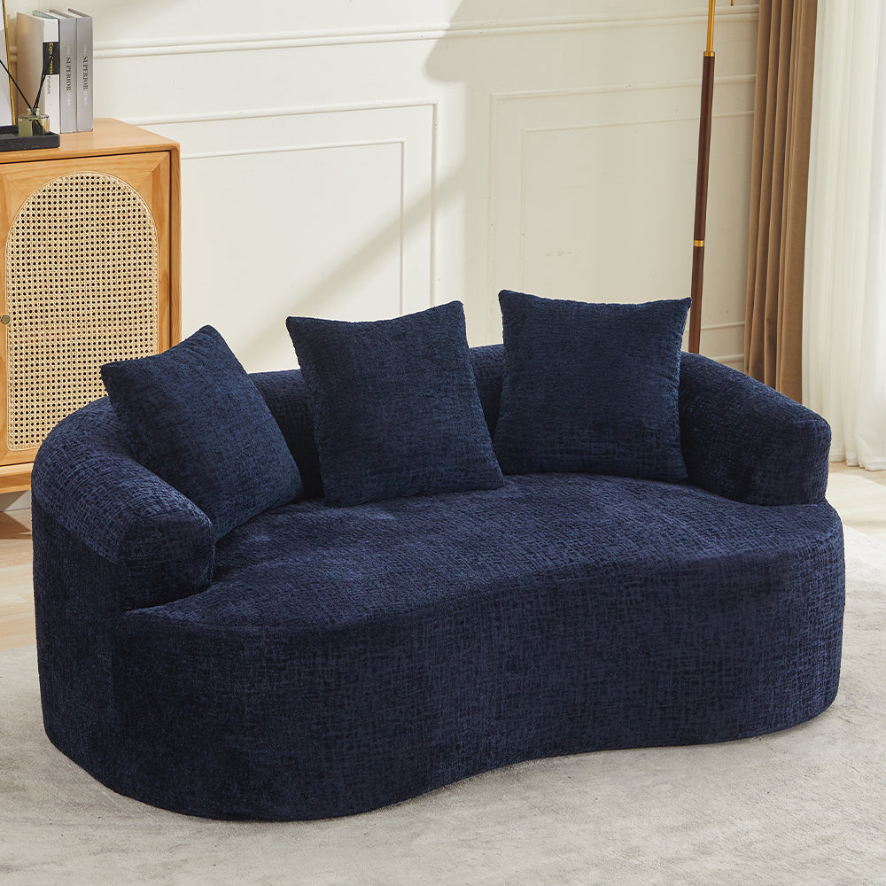 Loveseat Curved Chenille Blue Memory Foam 3 Pillows No Assembly 63.2 In 300 LB