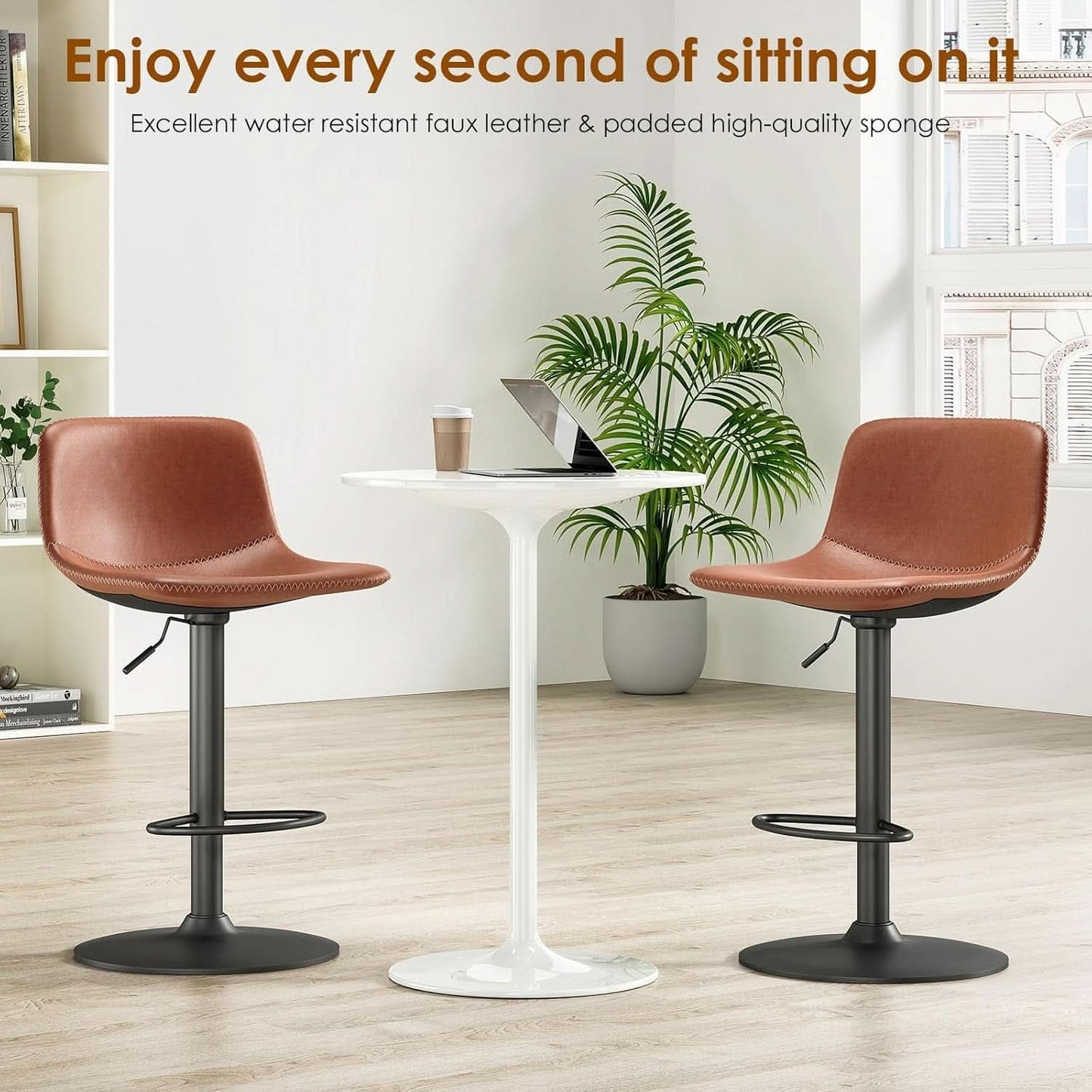 Adjustable Mid Century Swivel Bar Stool Set Of 2 For Kitchen