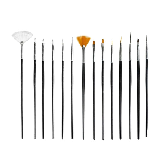 Nascita Nail Brush Set - 15 Piece Black Nail Brushes for Nail Care & Art - Professional Nail Art Supplies
