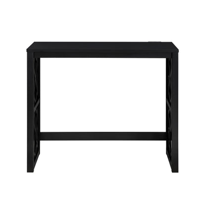 Desks and Stool Set 3pc Black Finish Rolling Desk with Casters, 2 Charging ports Home Office Furniture