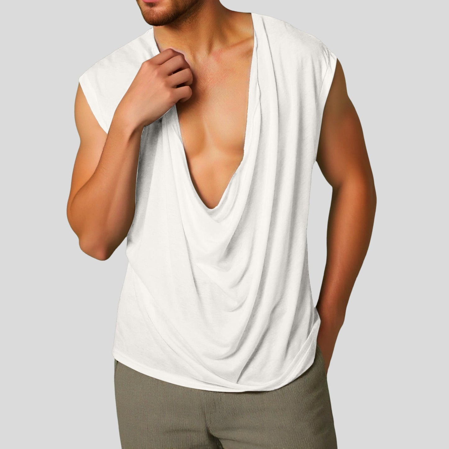 Mens Solid-Color Sleeveless Sports V-Neck Tank Top
