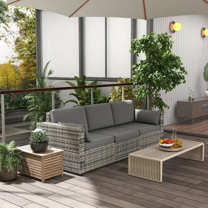 Outdoor Sofa Set PE Rattan Gray 3 Seat Steel Frame 792 lb Capacity