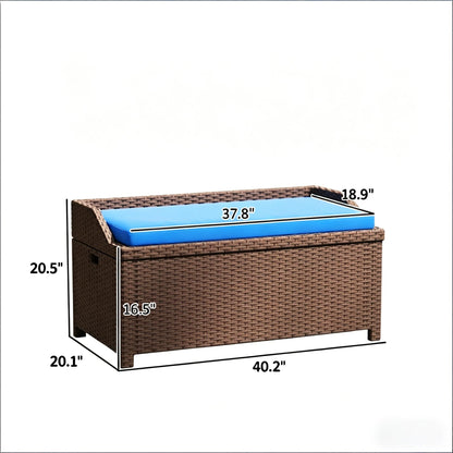 Patio Storage Bench, Garden Outdoor Wicker Storage Bench with Cushion