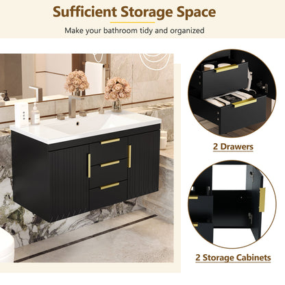 36'' Wall Mounted Bathroom Vanity with Resin Sink and 2 Drawers