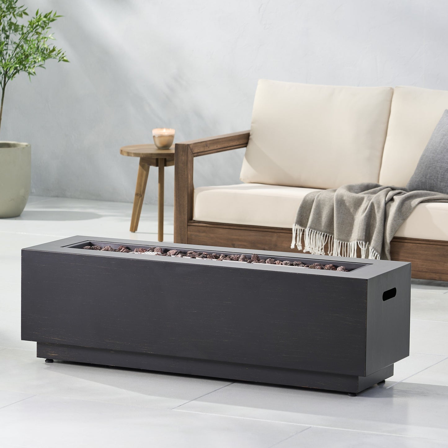 Modern 40 in Outdoor Iron Propane Fire Pit, 50,000 BTU, Sleek Design, Dark Brown