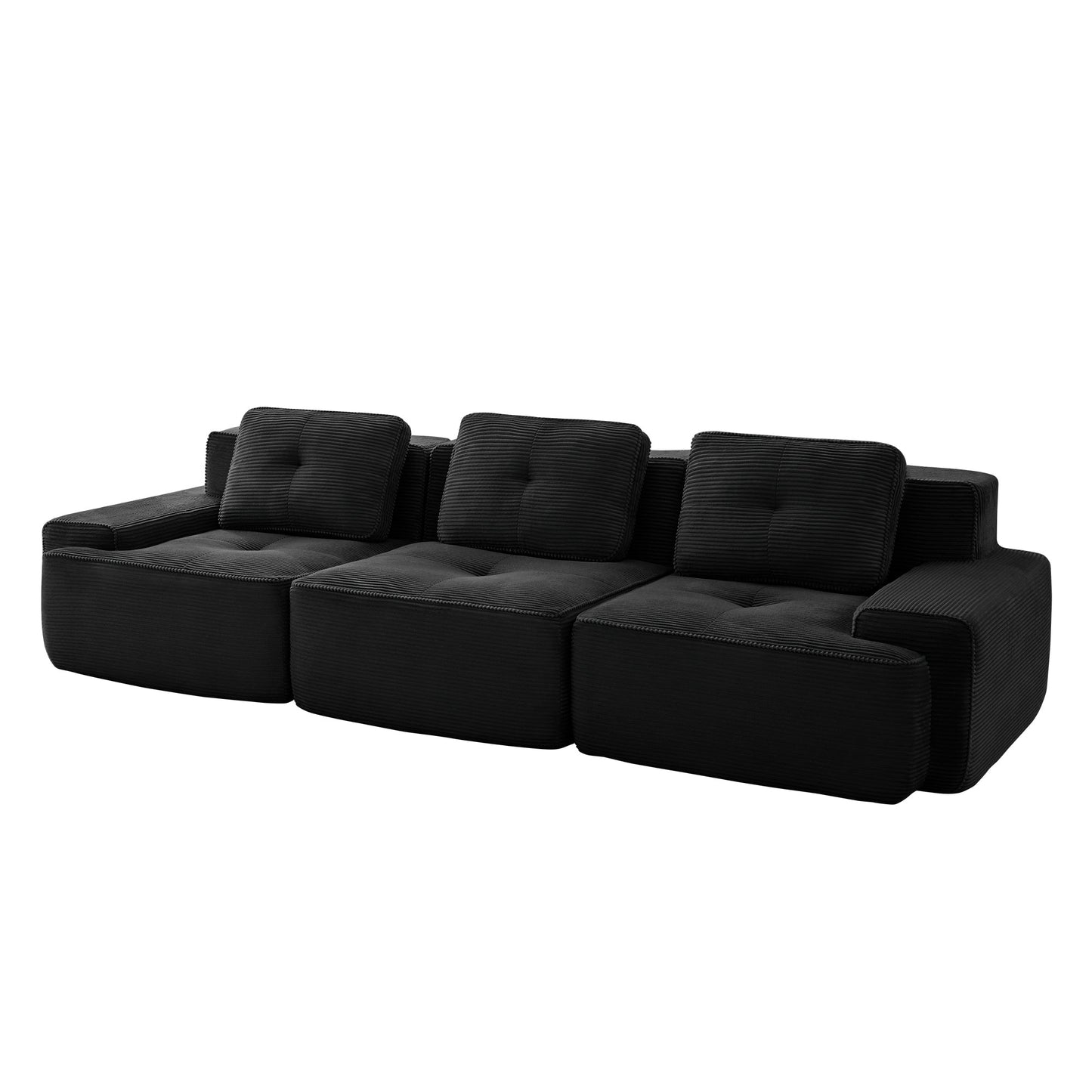 Sectional Sofa Modular Corduroy Black 3 Seat Tufted No Assembly