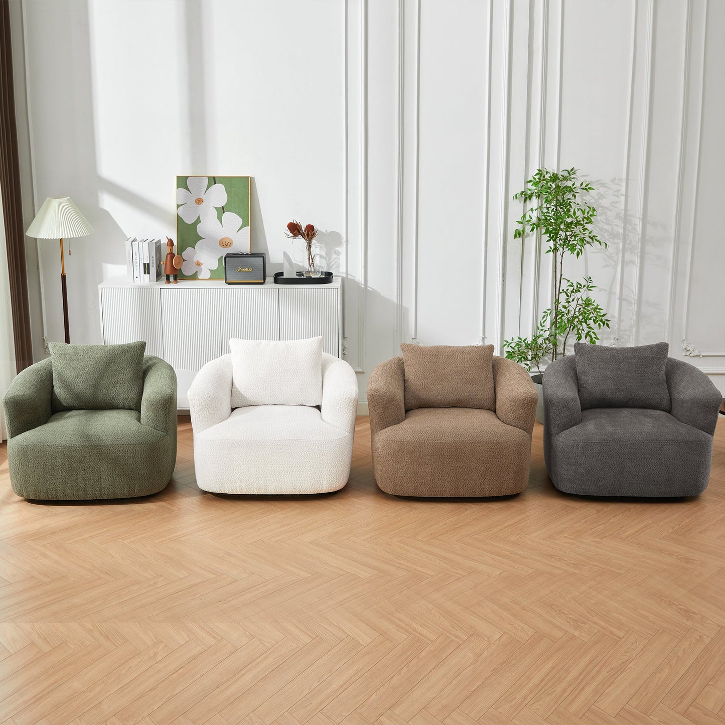Accent Chair Swivel Barrel Chenille Green 360 Degree Pocket Spring 38 In