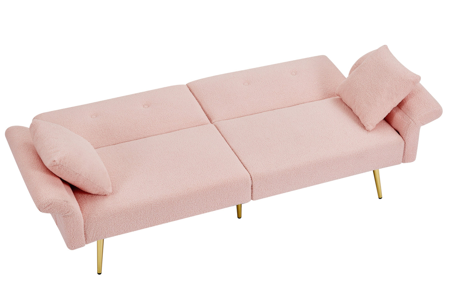 Loveseat Futon Teddy Fabric Pink Convertible 4-Angle Adjustable