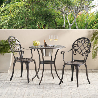 Outdoor Bistro Set Cast Aluminum Copper 3 Piece Ice Bucket Table 2 Chairs
