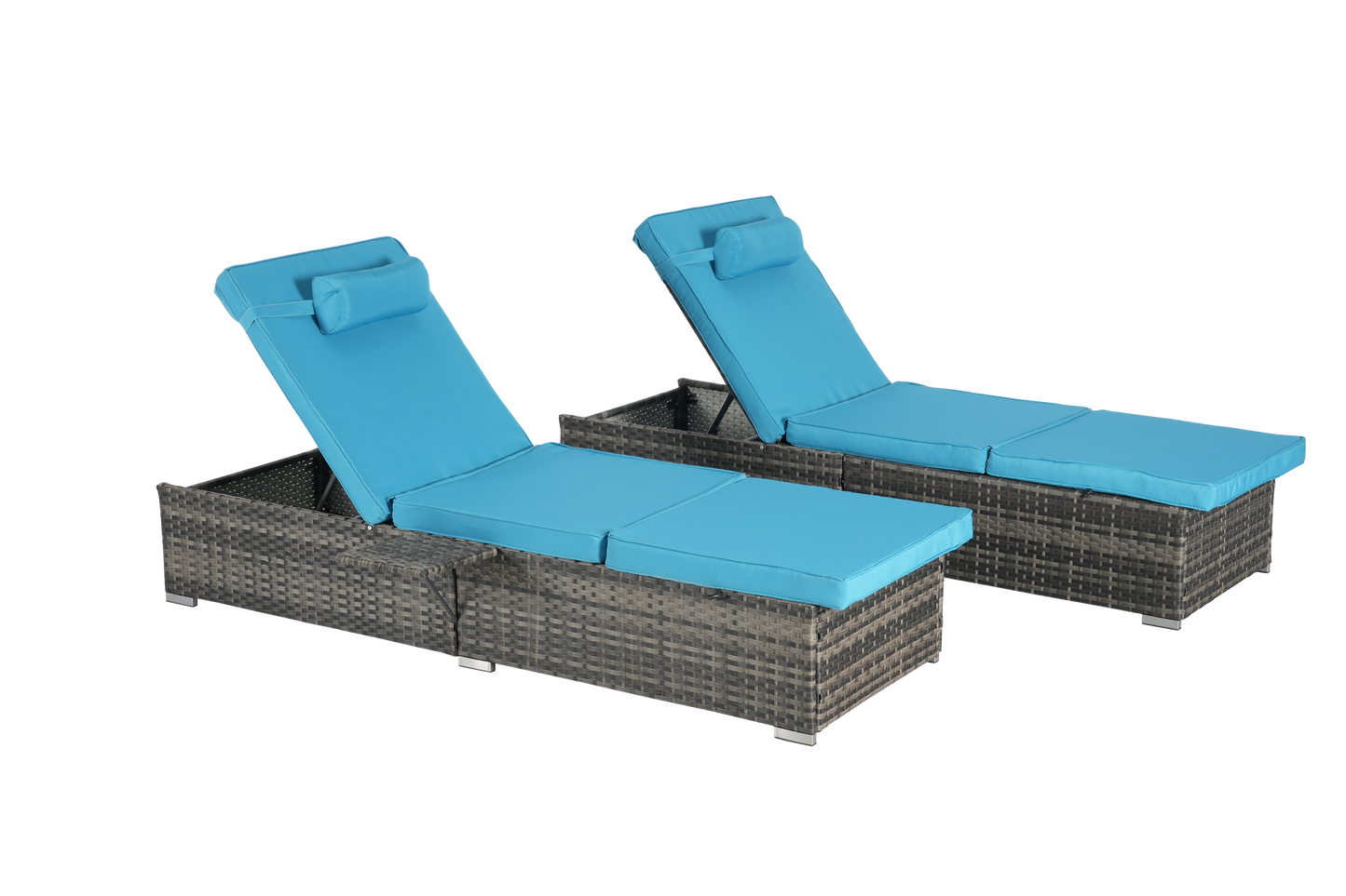 Chaise Lounge PE Rattan Steel Light Blue 5 Position Set of 2 600 LB