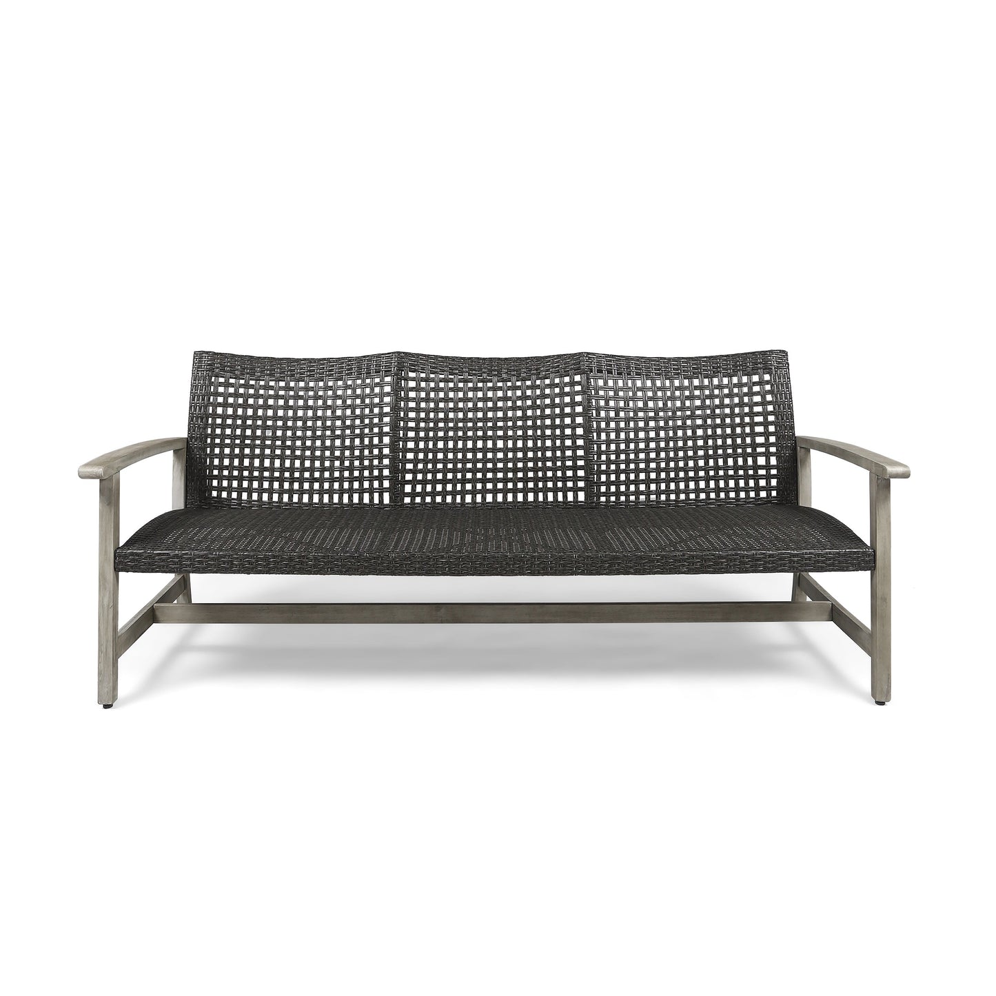 Outdoor Sofa Acacia Wood Wicker 3 Seater Gray 75.5in