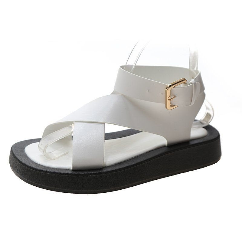 Platform Mule Sandals With A Cross-strap And Ankle Buckle