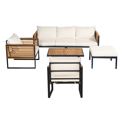 Outdoor Sofa Set 5 Piece Acacia Wood Steel Modern